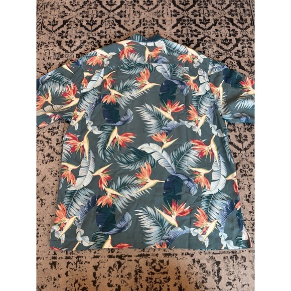 TOMMY BAHAMA Blue Birds of Paradise Button Down Shirt Short Sleeve Size L Silk - Picture 8 of 9